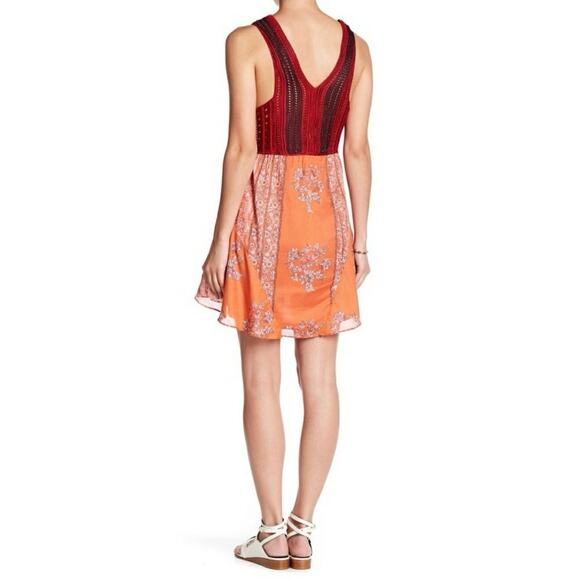 Free People Katie Crochet Mini Dress Red Pink Knit Orange Bandana Skirt Boho XS - Picture 13 of 16